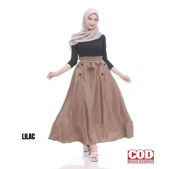 ROK PAYUNG PANJANG JUMBO WANITA REMAJA DEWASA POLOS HITAM ABU NAVY ARMY MILO LAVENDER bahan moscrape grade A hijau kancing Karet Melar Standar High Bawahan Nyaman Variasi 7