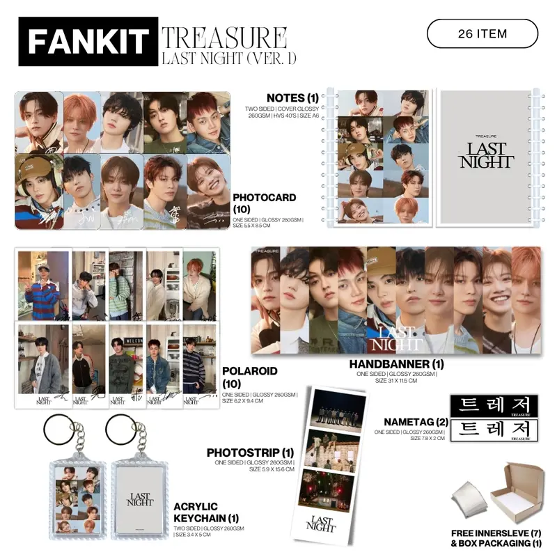 FANKIT TREASURE LAST NIGHT 26 ITEM KPOP UNOFFICIAL HYUNSUK JIHOON JUNKYU MASHIHO JAEHYUK ASAHI YEDAM 0