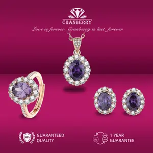 OS1-T09 Diskon Paket Cincin Kalung Anting Wanita Cranberry Jewelry Premium Lapis Emas 18k Anti Luntur Anti Berubah Warna Garansi 1 Tahun Resmi Size Adjustable Kualitas Grade Terbaru Aksesoris Perhiasan Cincin Nikah Permata VVS1 Elegan COD