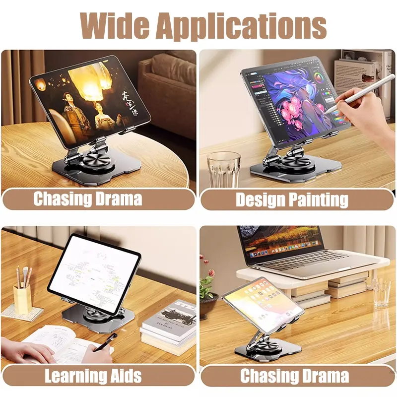 Tablet Stand Holder Aluminum Alloy Rotation 720° Foldable Full Metal Dudukan Tablet & HP Stand for ipad Tablet CXW