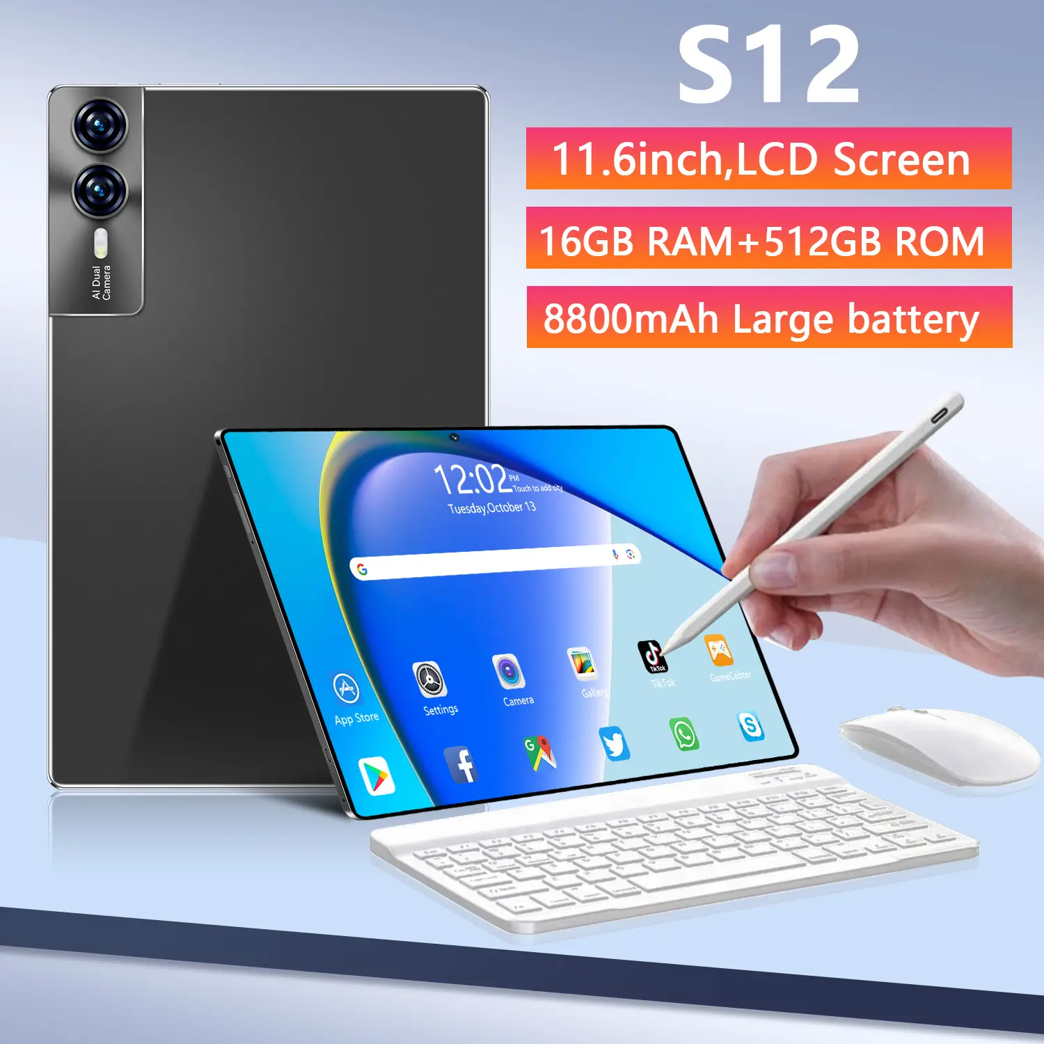 [Bisa COD]2024 New Tablet S12 11.6-inch HD Screen Memory 16GB+1TB Solid State 512GB Cheap Office Learning 120HZ Tablet Pengalaman Pro Layaknya PC tablet android murah tablets tablet hanzhong ori 1 jt Bluetooth Layar Kartu Wifi