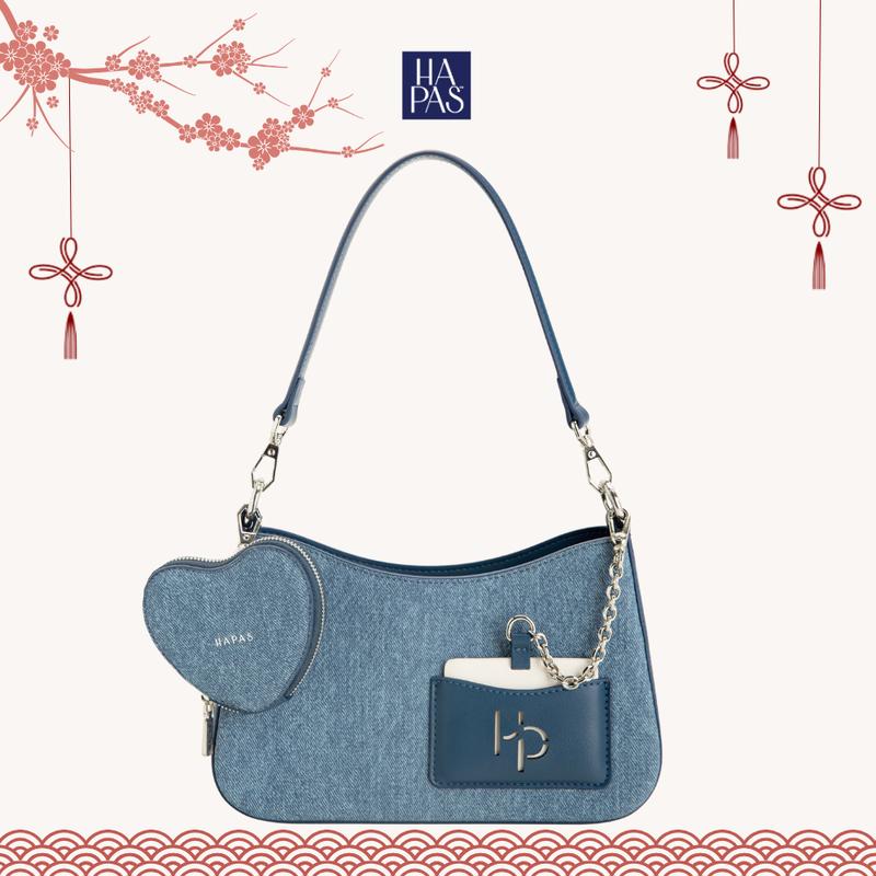   DEAL LIVE  Túi Xách Nữ HAPAS Hobo Đáy Vuông Love Charm Đeo Vai Sang Trọng Chính Hãng Size 23 - TDV240358 Bag Lady Chain Kem Jean 