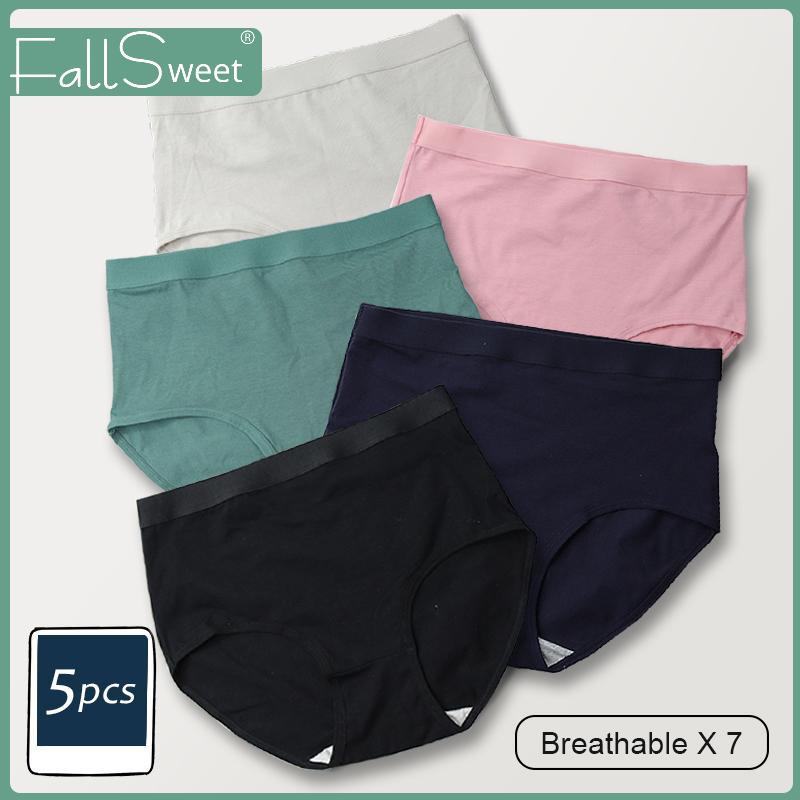 FallSweet Combo 5 Cái Gói BánQuần Lót Cạp Cao Dành Cho Nữ Chất Liệu Cotton Thoải Mái Màu Trơn Ngoại Cỡ M Đến XXXL Đồ Lót