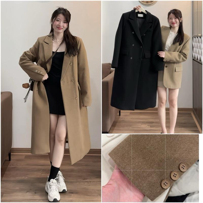  Dạ2 - Áo Khoác Dạ Nữ Dáng Dài QC Phong Cách Hàn Áo Khoác Dạ Lông Vũ Dáng Dài Mùa Đông Jacket Top 