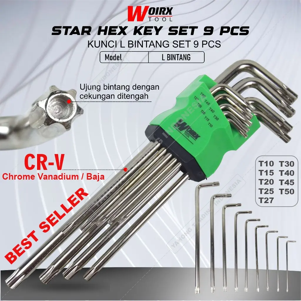 Kunci L BINTANG 1 Set Konci L 9 Pcs Star Hex Key 9pcs Kunci L Star Panjang WOIRX TOOL