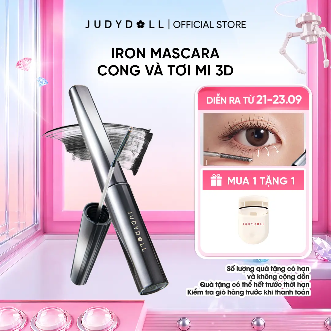 JUDYDOLL Iron Mascara Tơi mi Giữ cong dài mi Chống nước Chống lem Lâu trôi 2g & 3g