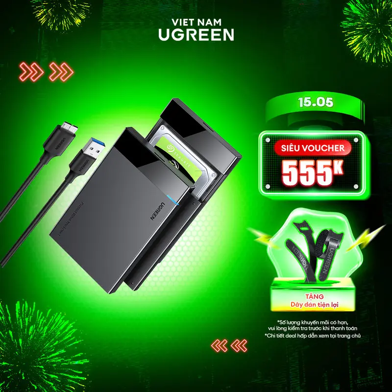 Hộp đựng ổ cứng 2.5 inch SSD, HDD SATA UGREEN 6TB Tốc độ truyền tải cao -Thiết kế sang trọng | Bảo hành 18 Tháng 1 Đổi 1 | US221
