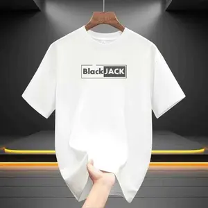 Kaos Lengan Pendek dengan Cetakan Logo Latar Belakang Putih dan Hitam Gaya Trendi Sederhana Atasan Kerah Bulat Longgar