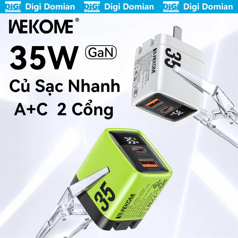  Digi  WEKOME Củ sạc nhanh GaN,35W WP-U25 Màn hình nguồn 2 cổng USB-A và Type-C Màn hình thời gian thực của công suất sạc hỗ trợ PD   QC   PPS   FCP   SCP Củc sạc tường Tương thích với máy tính xách tay Bộ Sạc cho iphone 17 Pro Max 