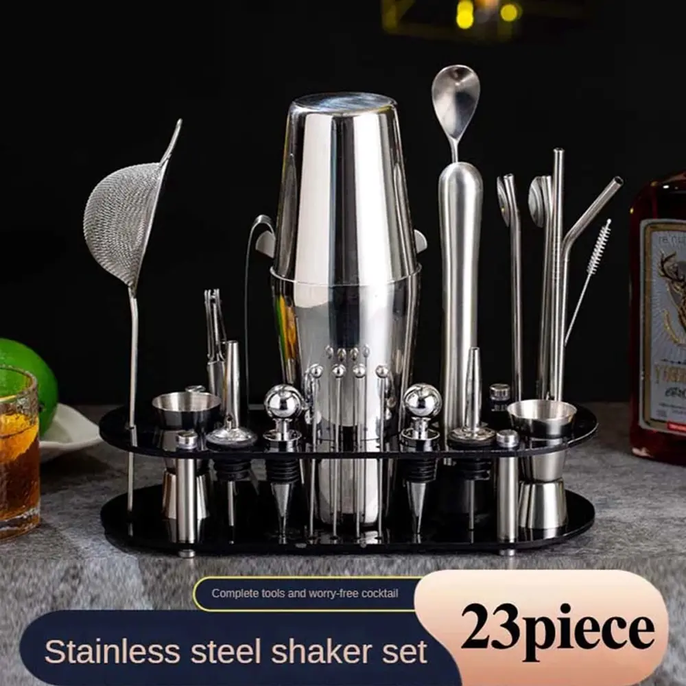 Shaloly Bartender Set 23-in-1: Set Koktail Lengkap Stainless Steel dengan Stand Akrilik
