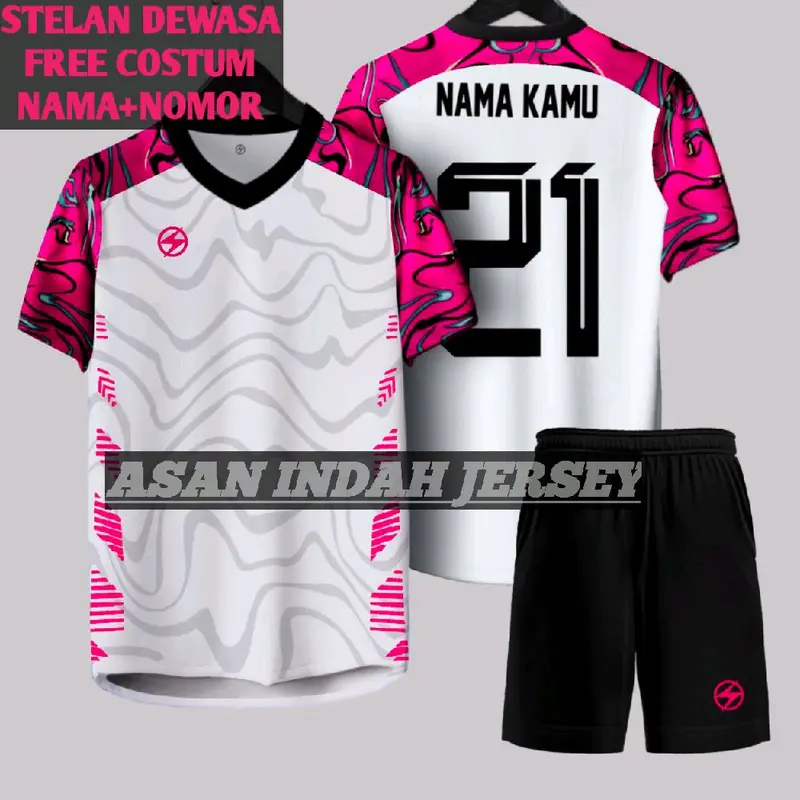 Baju Bola Dewasa Terbaru Baju Printing Jersey Sepak Bola Team Futsal  Volleyball Free Custom Nama print c pink XL(Sablon)
