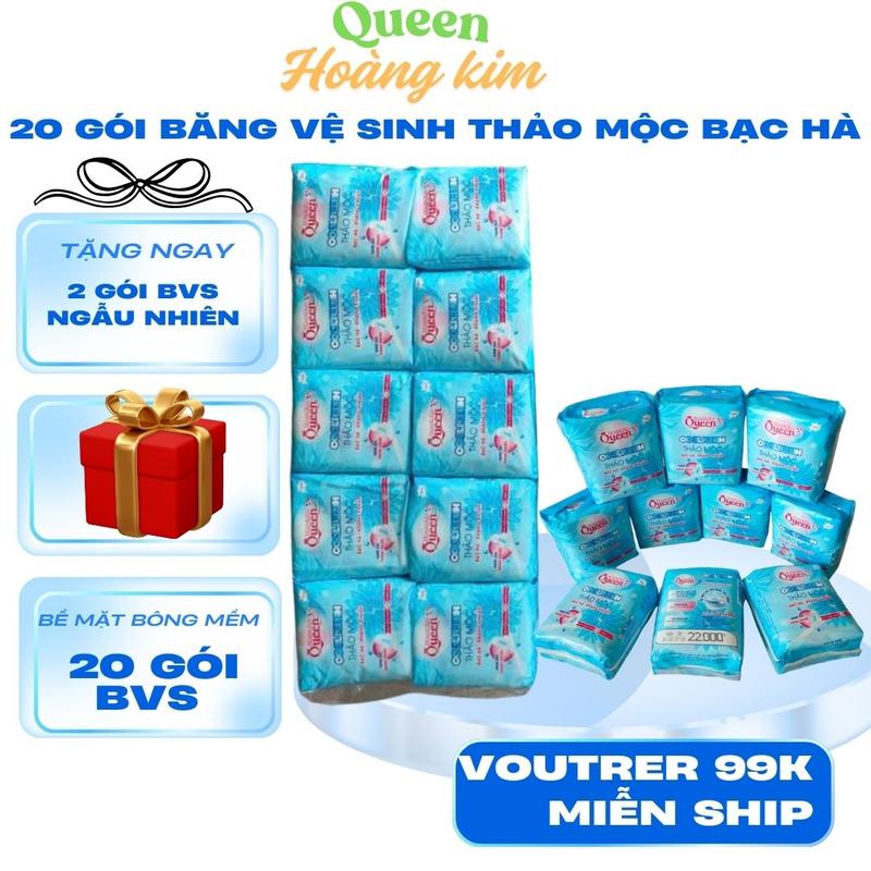 Bạc Hà Cực Mát COMBO 2O GÓI TẶNG 2 GÓI NGẪU NHIÊN Băng Vệ Sinh Queen Hoàng Kim Thảo Mộc The Mát Thấm Hút Gói 8 Miếng Bề Mặt Bông Gòn Nữ băng vệ bvs