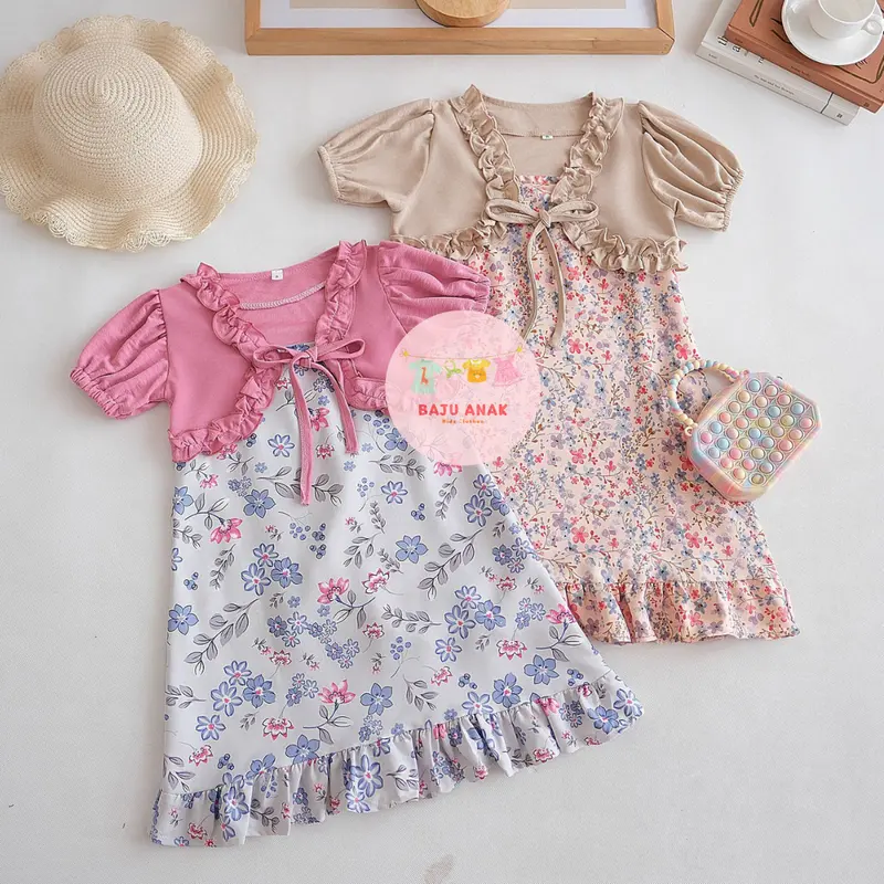 Baju Anak Perempuan - Oneset Anak Yuwari Motif Flora 2 in 1 Terlaris / Fashion Dress Anak Perempuan & Outer Korean Style Terbaru 3