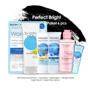 Paket Wardah Perfect Bright 6 / 5 / 4 pcs (Creamy Foam, Moisturizer Day-Night, Micellar, Superserum Mask, Serum) Berry Biru Kering Berminyak