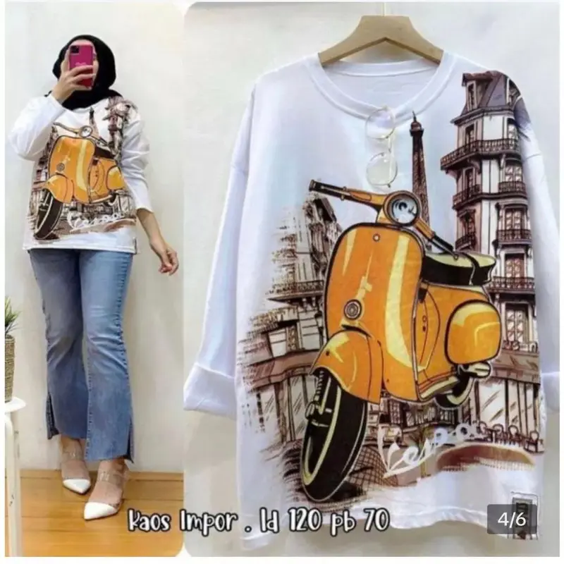 COD Baju Kaso Over Size Wanita Motif VESPA Lengan Panjang/Atasan Wanita Vespa Cocock Untuk Teman" Yang Berhijab 2