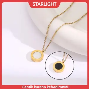 K64 Kalung titanium wanita, gaya bulat hitam, gaya Korea, aksesori fashion wanita mewah