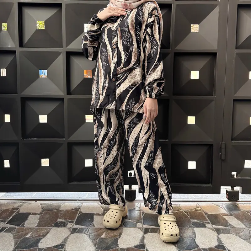 ONE SET WANITA JUMBO / setelan rayon jumbo Atasan Celana Kancing Bawahan Katun Karet Muslim Variasi Tunik Baju 1