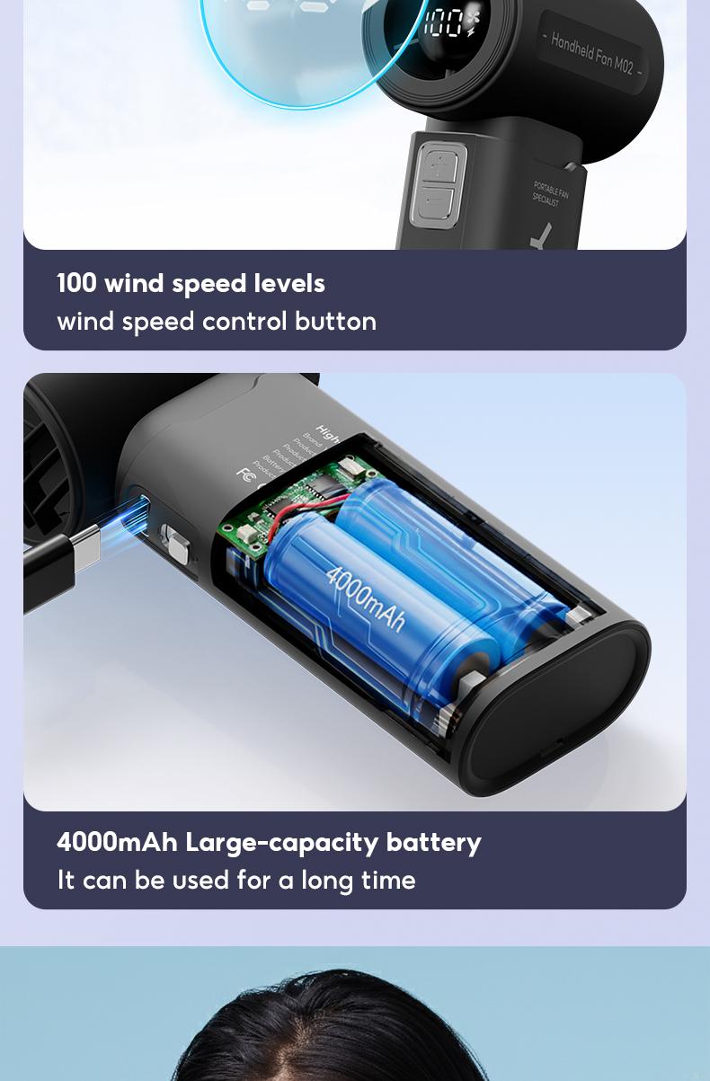 Yodevoe M02 Mini kipas 100 Gear Wind High-speed kipas angin Adjustable Turbo kipas tangan