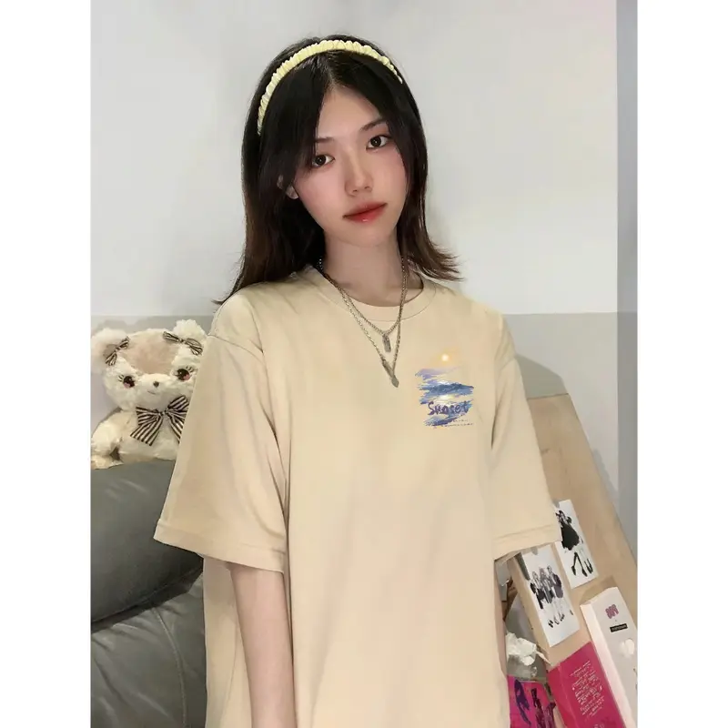 A1217 T-shirt Lengan Pendek Baju Kaos Oversize Wanita Baju |kaus wanita korea Baju Atasan Wanita Terbaru Pencetakan Sunset Cotton 3