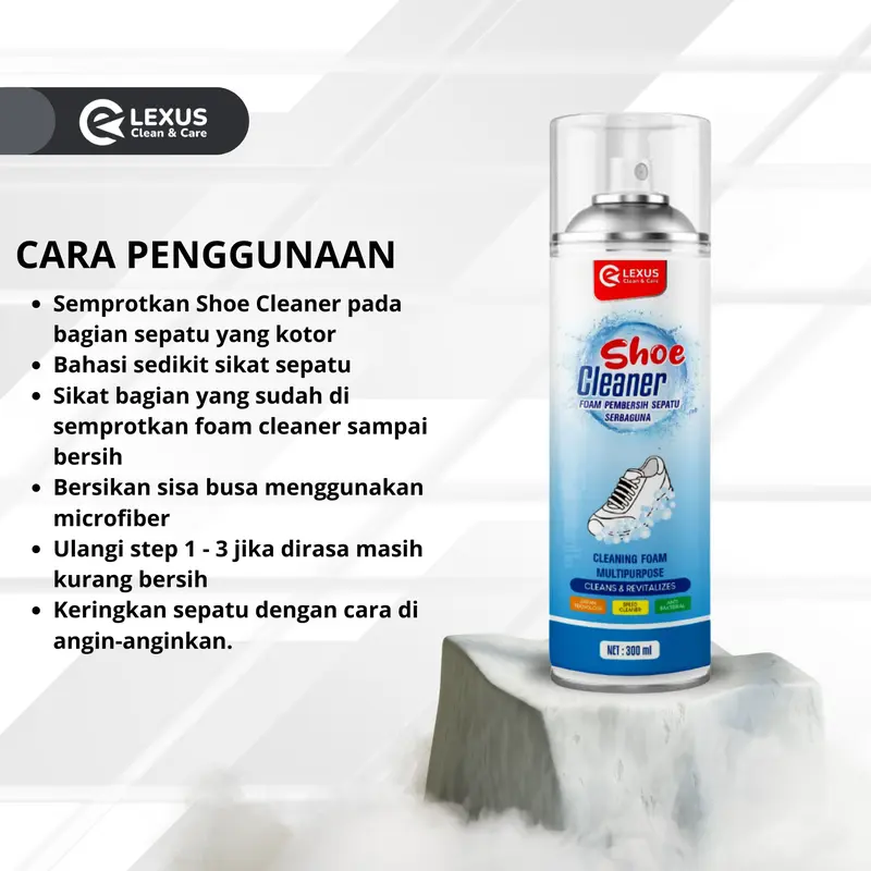 Lexus Shoe Cleaner Pembersih Sepatu Serbaguna Modern dan Praktis/ MultiPurpose Foam Cleaner Pembersih Sepatu Free Lap Microfiber Putih 4