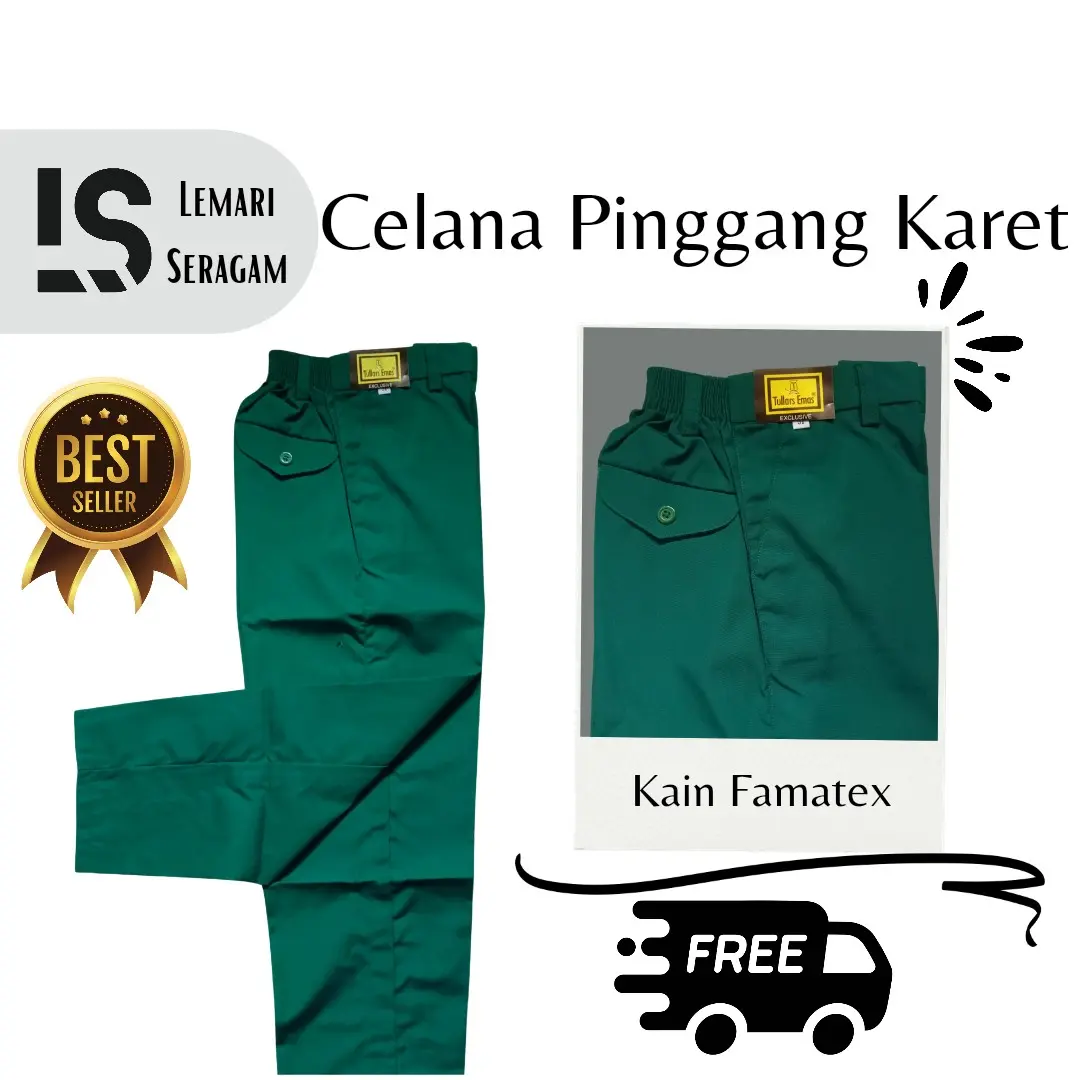 Seragam Sekolah Celana Panjang Pinggang Karet Warna Hijau Tosca ( hijau botol ) Nyaman ,Melar, Tebal