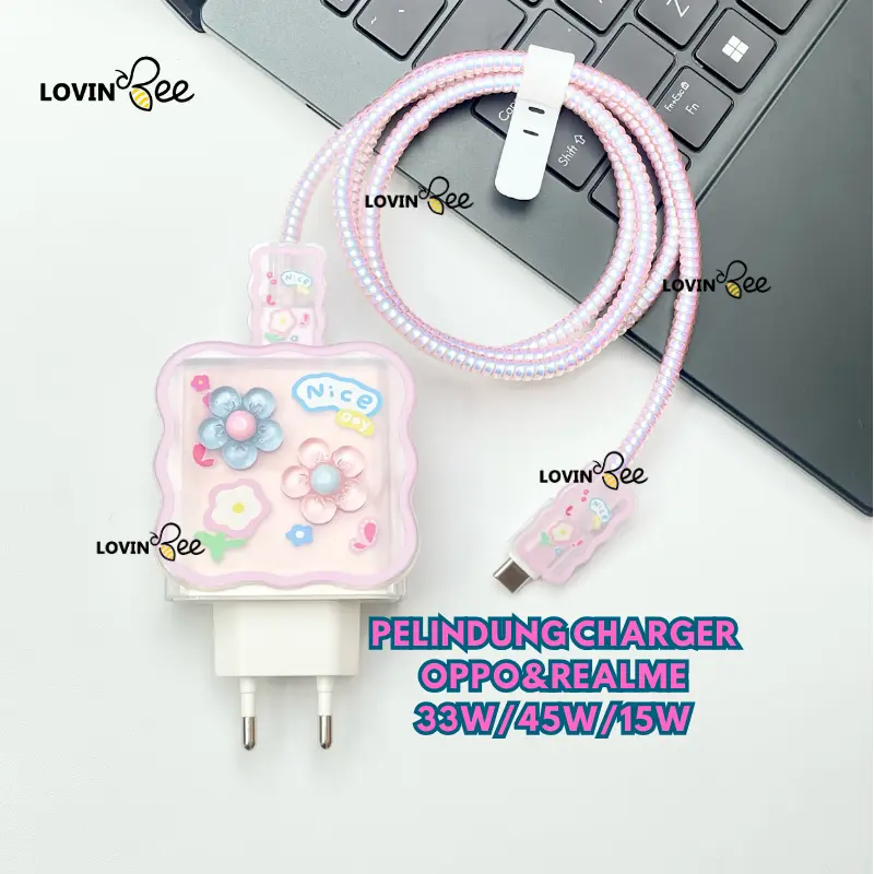 Oppo Charger 33w&45w Pelindung Kabel & Kepala Charger Set 5 Pcs Motif Bunga Untuk Oppo