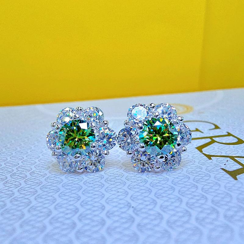 NHJ - B01 Bông tai hoa mai chủ MOISSANITE 6MM . Chất liệu bạc ý xi bạch kim