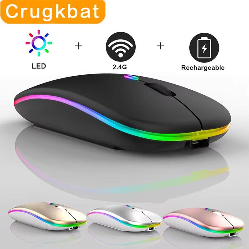 Chuột không dây Crugkbat cho máy tính xách tay PC Bluetooth chuột sạc RGB chuột im lặng cho máy tính đèn nền LED chuột chơi game công thái học chuột drag click