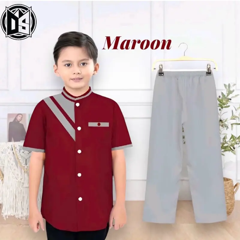 Baju koko Havis anak 1-12 tahun-koko anak laki-laki-koko zain anak-koko fahri-koko lis-koko batik Setelan Muslim Celana Panjang Kerah Abu Hijau Maroon 3