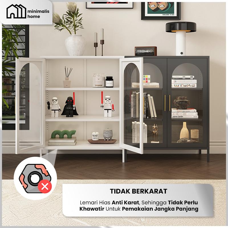 [DISKON] LEMARI KACA HIAS BESI Lemari Pajangan Ruang Tamu Penyimpanan Mainan Miniatur Lemari Tas Buku Dsiplay Kabinet Kolektor