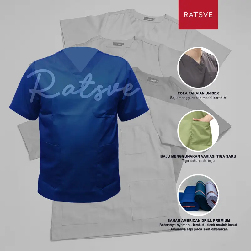 Atasan Baju Jaga Perawat Lengan Pendek / Baju OK - WARNA 1 - Scrub Dokter Ratsve [BAJU SAJA] 6