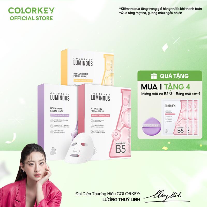 COMBO BA HỘP BA MÀU - 1 Hộp 10 Miếng Mặt Nạ Giấy COLORKEY LUMINOUS Vitamin B5 Hỗ Trợ Cấp Ẩm Làn Da Nhiều Dưỡng Chất 25ml/miếng