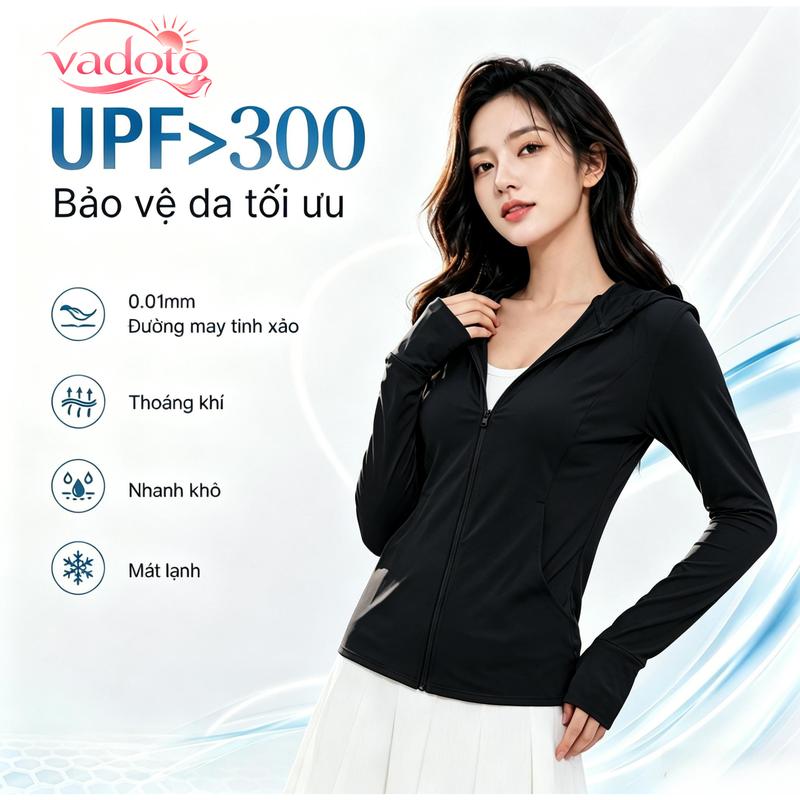 VADOTO Slims Linea Hood Áo Chống Nắng Nữ Chặn 99.5% Tia UV Dáng Ngắn Ôm Body Khóa Kéo Mượt Lỗ Xỏ Ngón 826