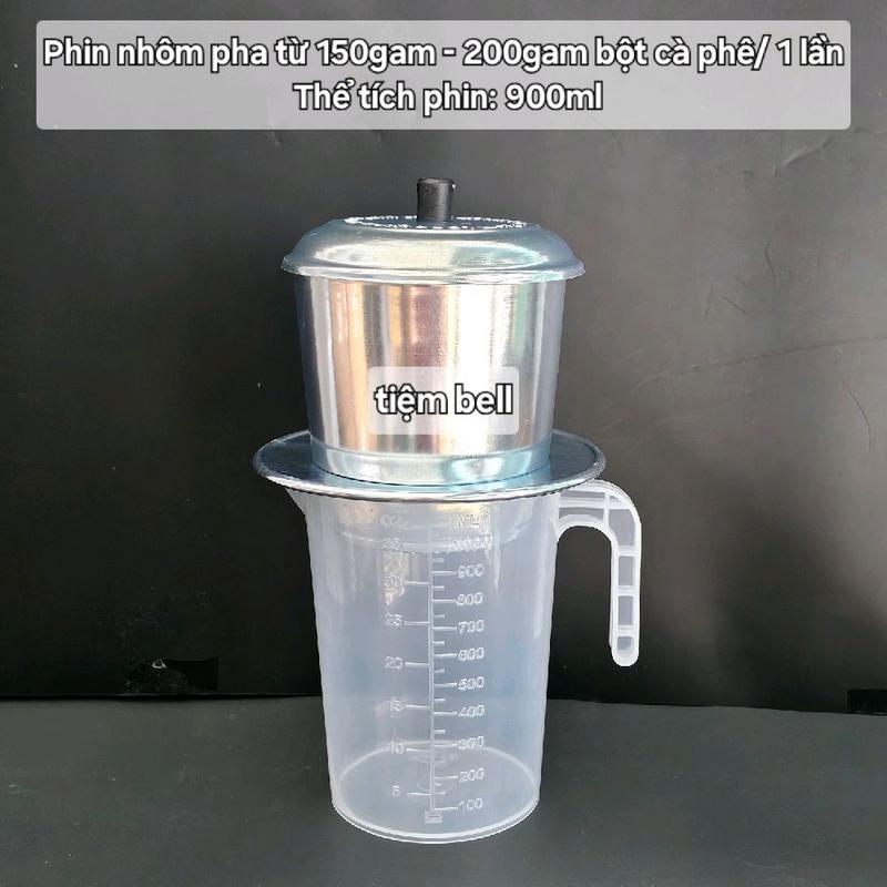Phin nhôm lớn pha được 150gam đến 200gam bột cà phê 1 lần thể tích 900ml chất liệu nhôm lá bền đẹp dễ vệ sinh tiện lợi và sang trọng có bán kèm ca định lượng hứng nước cốt cà phê