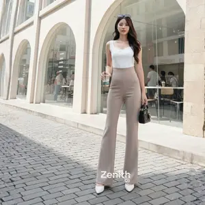 Zenith Celana Cutbray Scuba Premium Flare Pants Highwaist untuk Wanita Celana Strecht Kekinian Pinggang Full Karet Size STANDAR & JUMBO
