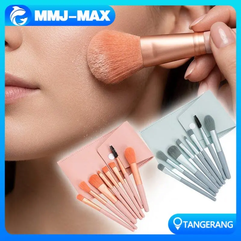 8pcs Kuas Makeup Bahan Wol Serat Tumbuhan Dengan Tas Penyimpanan Mudah Dibawa Dua Pilihan Warna Untuk Riasan Sehari Hari
