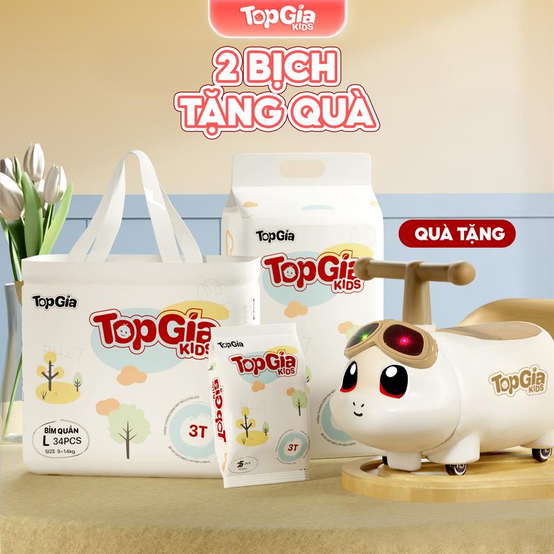 HCM - TẶNG QUÀ XE CHÒI Combo 2 bịch Tã Bỉm cho bé bỉm TopGiaKids pH < 7 ngừa hăm đai chun đệm mây mềm mại co dãn 4 chiều thấm hút bề mặt khô thoáng size S đến XXXL cho bé từ 4-20kg kem bỉm BO
