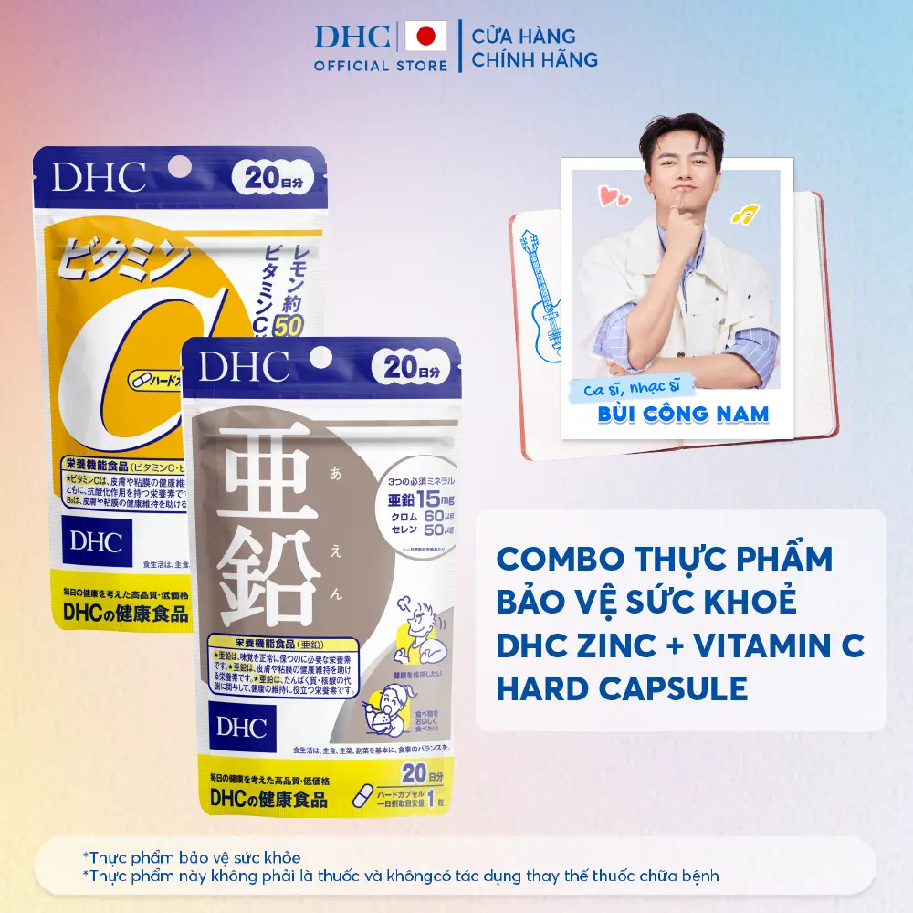 [ĐQ] Combo Viên uống DHC Kẽm + Vitamin C hỗ trợ duy trì sức khỏe, hỗ trợ giảm thâm da, giúp da sáng mịn (Combo 20 Ngày & Combo 60 Ngày) - TPBVSK DHC ZinC + Vitamin C