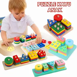 MRC Mainan Edukasi Puzzle Kayu Geometri Toys Montessori 16pcs