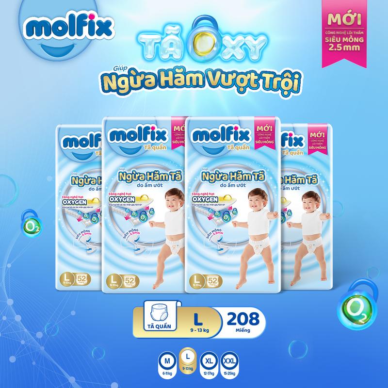  Combo 4 Tã bỉm quần Molfix Oxy Super Jumbo giúp Ngừa Hăm Tã đủ các size M,L,XL,XXL,XXXL 