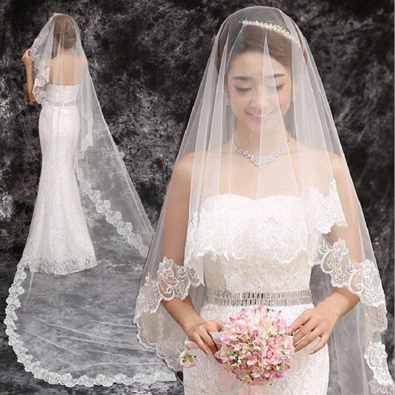 Product Introduction of 3M Bridal Veil Wedding Dress Accessories Bridal Wedding Tiara Wedding White Lace Flower Veil Party Hair Accessories 35