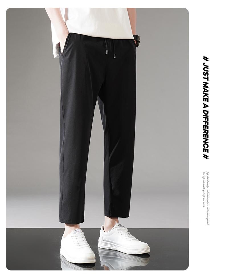 Product Introduction of M-8XL new nylon four-sided elastic summer men's casual sports nine-point pants ice silk small feet men's pants secondary development plus size 14