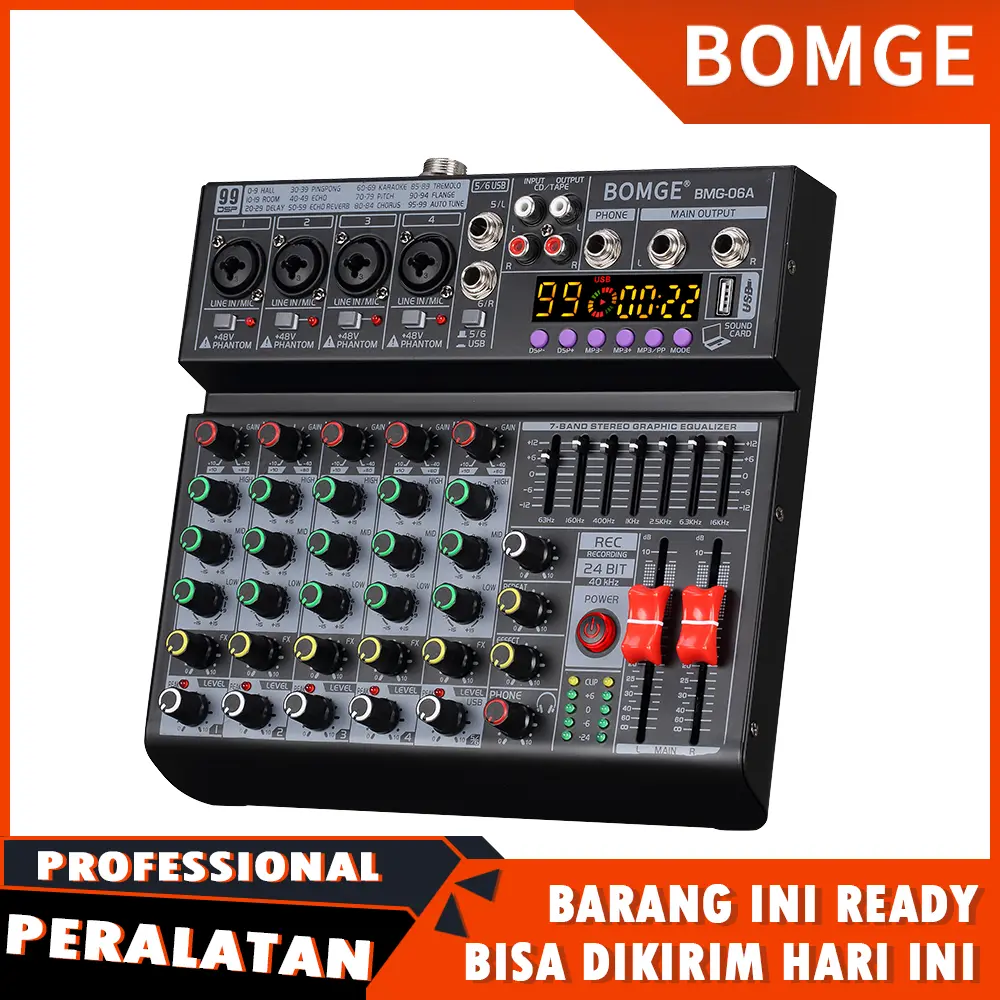 BOMGE Professional 6 -channel audio mixture, with 99 DSP EQ, independent 48V Bluetooth function, studio, DJ stage, party