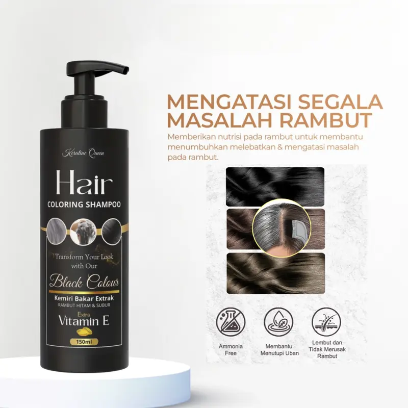 Hair Color Shampoo Penghitam Rambut Uban By Keratine Queen Shampoo - BLACK 1
