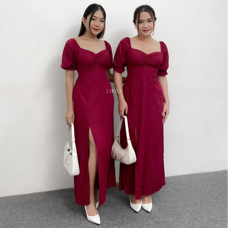 Emilia Maxi Dress | Dress Slit | Gaun Wanita V-Neck