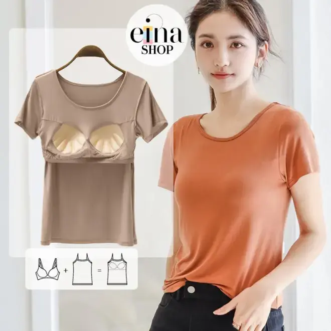 Selene Bra Padded Top T-shirt with Chest Pad Short Sleeve One Half Sleeve Can Be Outer Wear Bottoming Shirt