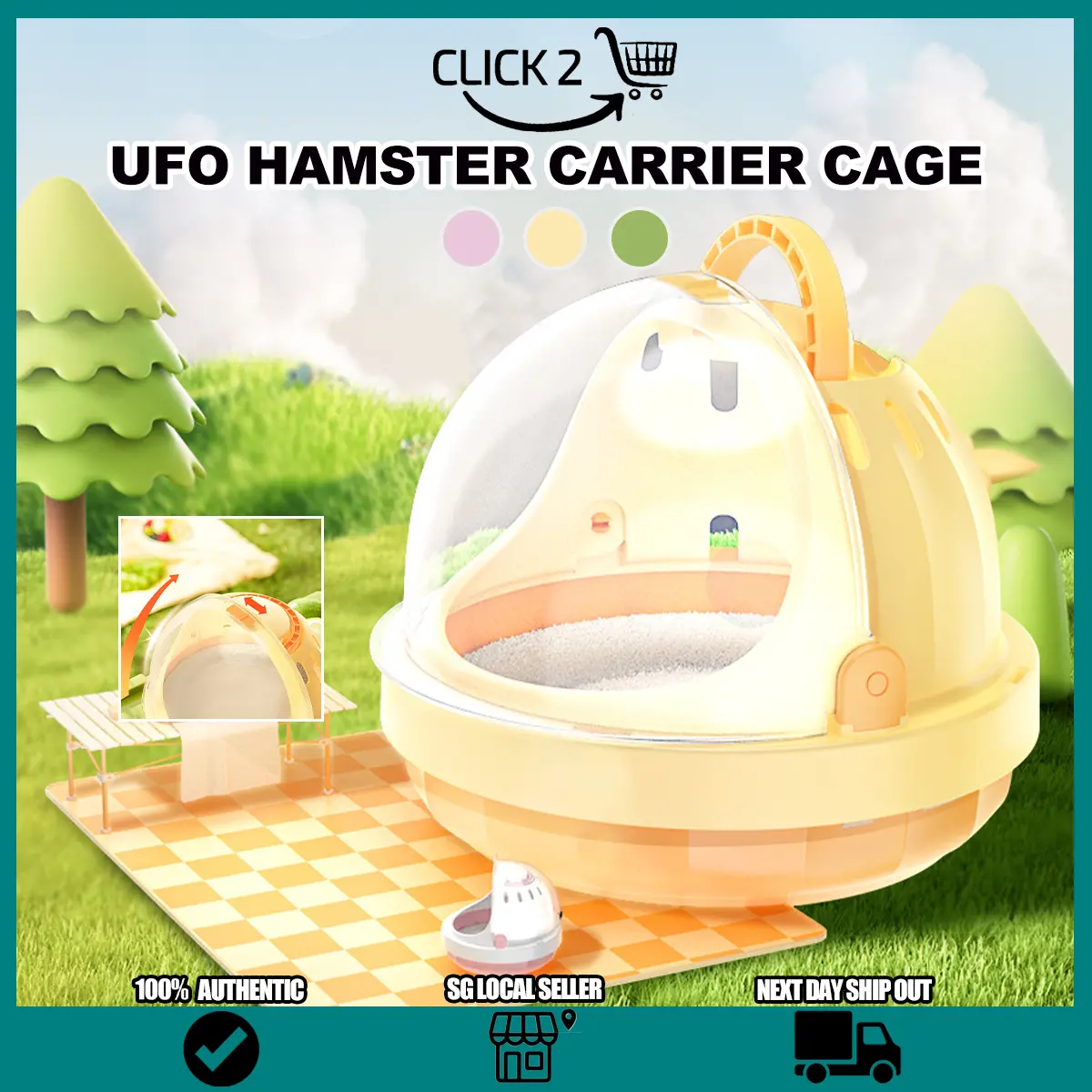 SG UFO Hamster Carrier Cage/ Small Animal Carrier/ Travel Cage Panoramic Bag Guinea Pig with Water Bottle