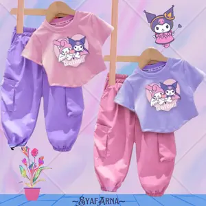 SETELAN CELANA KARGO ANAK PEREMPUAN MOTIF MONSTER LUCU TERLARIS USIA 1-12 TAHUN