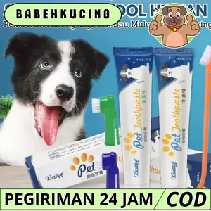 babeh kucing ~ Set 3in1 Pasta gigi odol hewan untuk anjing kucing kelinci musang Rasa beef dan vanilla Sikat Gigi dan Odol Hewan 2 rasa