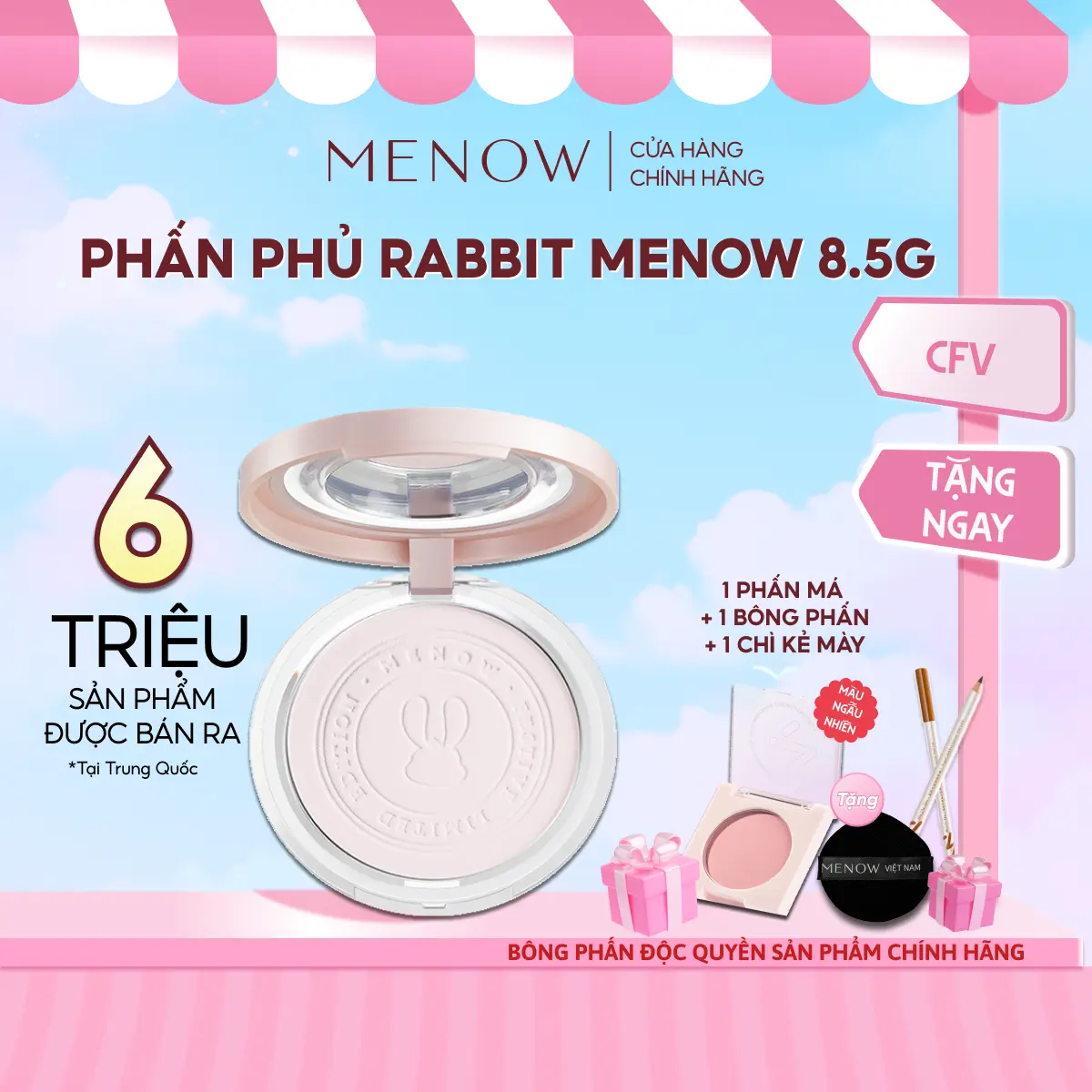 [ĐỘC QUYỀN] Phấn phủ nén làm đều màu da MENOW Rabbit Compact Powder 8.5gr [MEO]